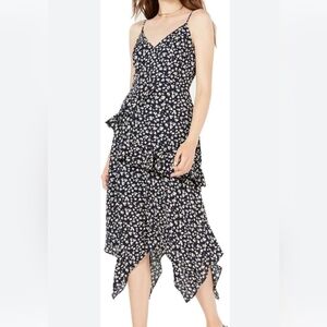 Trixxi Blue Junior's Ruffled Printed V Neck Midi Sheath Dress Size 9